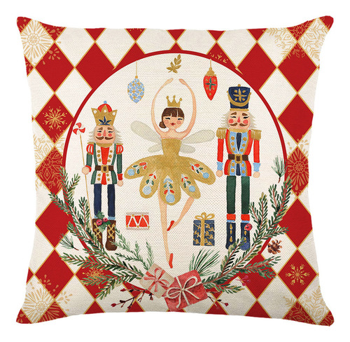 4 Funda De Cojín De Lino Con Diseño Cascanueces De Navidad Y