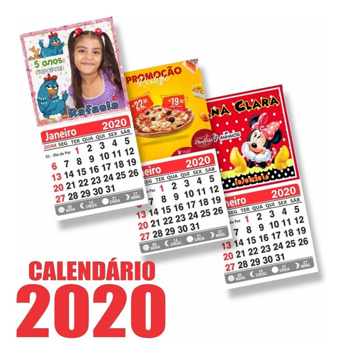 100 Mini Calendarios Imã Personalizados 5x5cm