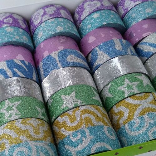 Washi Tape Con Glitter Cinta Autoadhesiva Caja 48 Rollos  