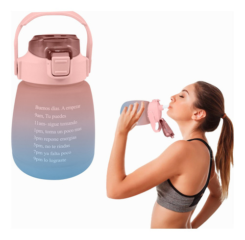 Botella Deportiva Motivacional Marcador Tiempo Gym 1l Agua Color Rosa con azul