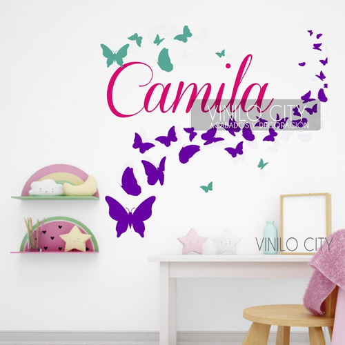 Vinil Decorativo Mariposas Con Nombre Personalizado 3 Tonos