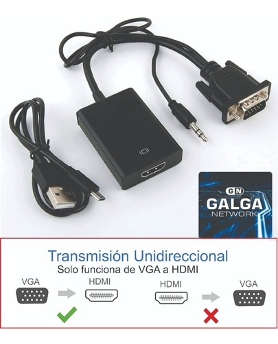 Imagen 7 de 10 de Cable Adaptador Conversor Vga A Hdmi Full Hd + Audio + Usb