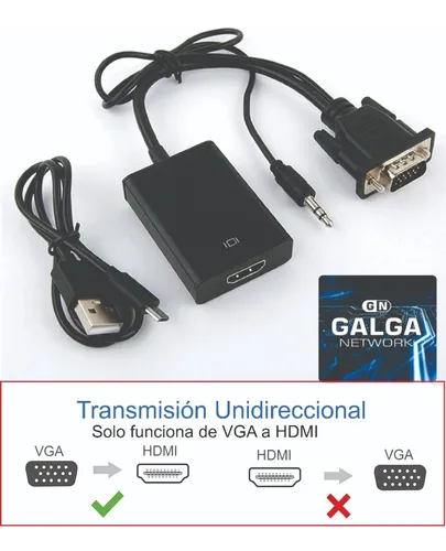 Cable Adaptador Conversor Vga A Hdmi Full Hd + Audio + Usb