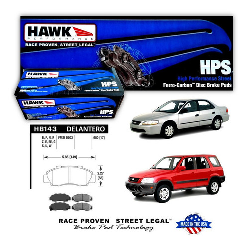 Pastillas De Freno Del. Honda Crv 97-01/accord 95-02 Hawk