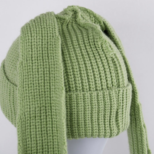 Gorro Cálido De Punto Sólido Con Orejas Largas A