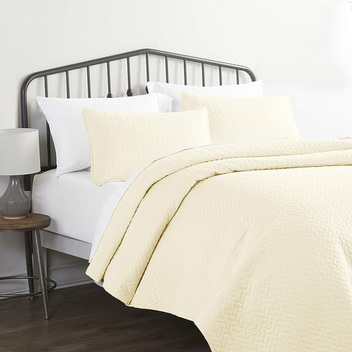 ~? Mercado De Lino 3 Piezas Yellow Quilt Twin Size Bed Set -