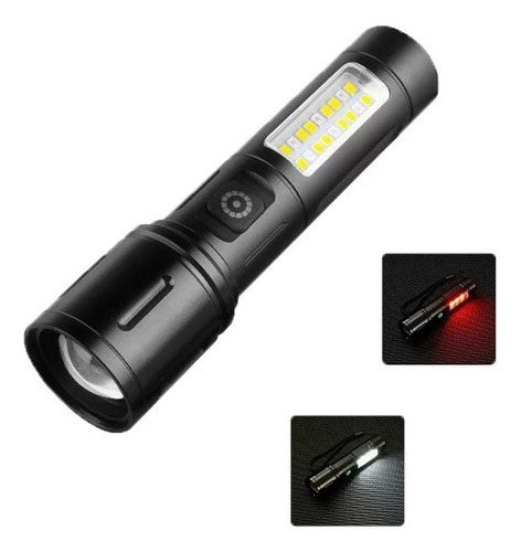 Linterna Led De Mano Recargable Usb Con Baliza Táctica Zoom