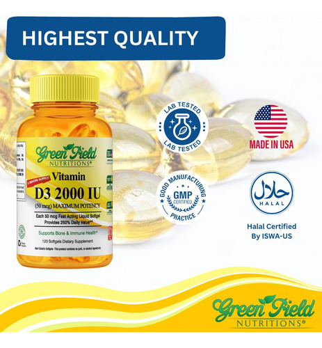 Greenfield Nutritions Vitamina D3 Halal 2000 Ui 120 Softgels