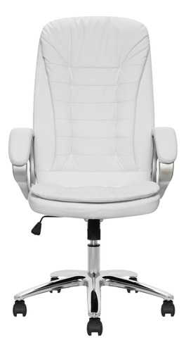 Silla De Oficina Ergonomica Presidencial Giratoria Reclinable Atlanta Marca Silleti Cuero Sintetico Sistema Basculante Color Blanco