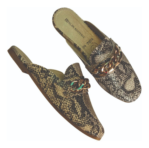 Imagen 3 de 9 de Zapato Flat Dama Felipe Rentería Mule Con Cadena