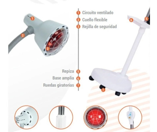 Imagen 3 de 7 de Lampara Infrarroja 275w Potencia Regulable Flexible Ruedas