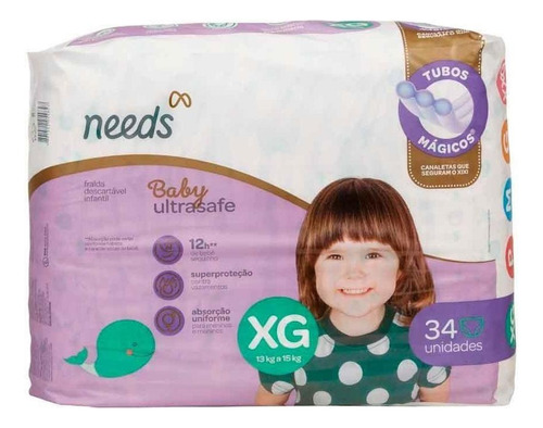 Fralda Descartável Needs Baby Ultrasafe Tamanho Xg Com 34 Un