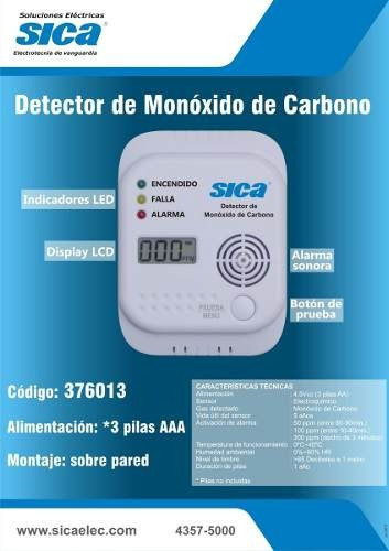 Imagen 4 de 8 de Detector De Monoxido De Carbono Sica Sensor Digital Alarma