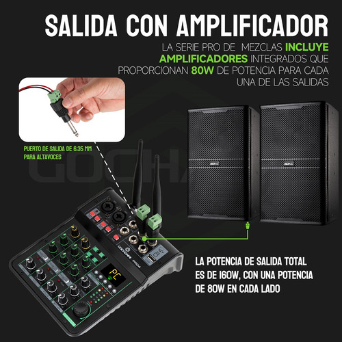 Mezladora Gc Pro4 Power Mixer 2 Micrófono Inalámbrico Uhf