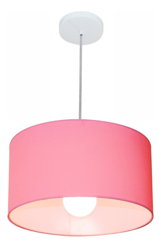 Lustre Pendente Cilíndrico Vivare Md-4031 Cúpula Tec 40x21cm Cor Rosa Bebê 110v/220v