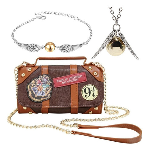 Bolso Harry Potter Cartera Cadena Hogwarts + Collar+pulsera