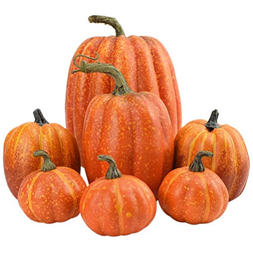 7 Piezas De Decoración De Calabaza Artificial De Acciã...