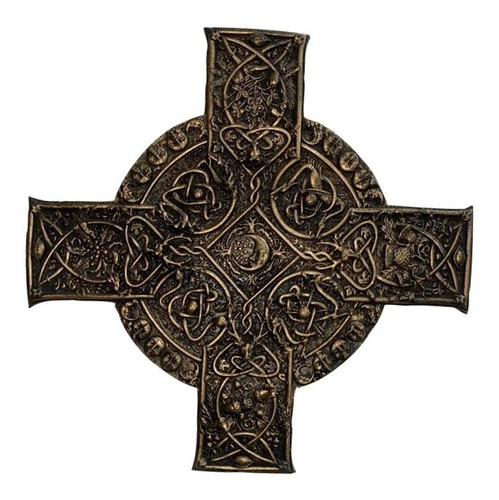 Estátua Placa Cruz Celta - Decoração Cor Dourada