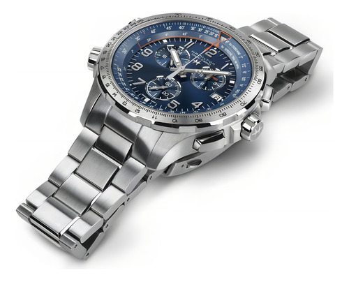 Reloj Hamilton Khaki Aviation X-wind Gmt Chrono H77922141 Color De La Malla Plateado Color Del Bisel Plateado Color Del Fondo Azul