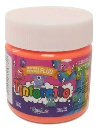 Tempera Tintoretto En Pote 250 Grs Lavable Colores Fluo Color Naranja Fluo