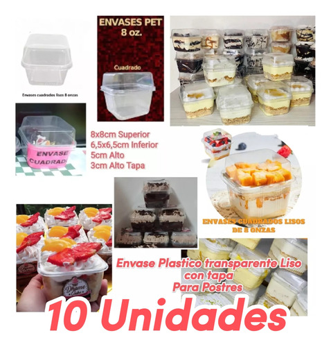 Envases Pack Lisos Cuadrados Para Postres Dulces 8oz Brownie