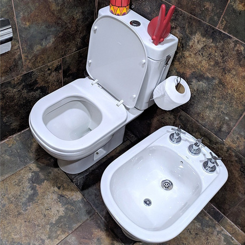 Combo Baño Inodoro Largo Tapa Mochila Doble Bidet Deca Vogue