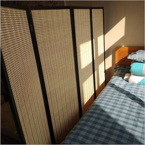 Biombo Nhome Boho 4 Paneles Clásico Azul Oscuro 1.8m Color Marrón Claro