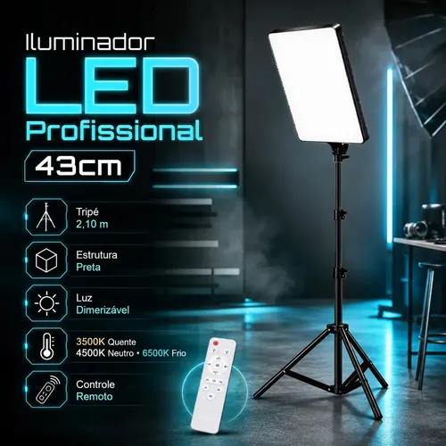 Iluminador LED Quadrado Lumi com Tripé