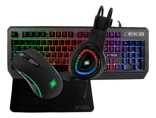 Kit Gamer Xtreme Pc Teclado Mouse Diadema Tapete Estandar