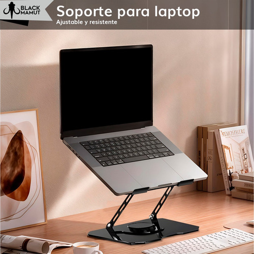 Base Soporte Para Laptop Elevada Ajustable Con Giro 360 Color Negro