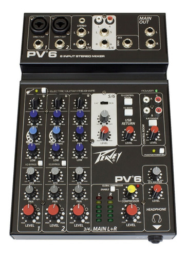 Consola Mixer Analógica Peavey Pv6 Con Interfaz De Audio Usb