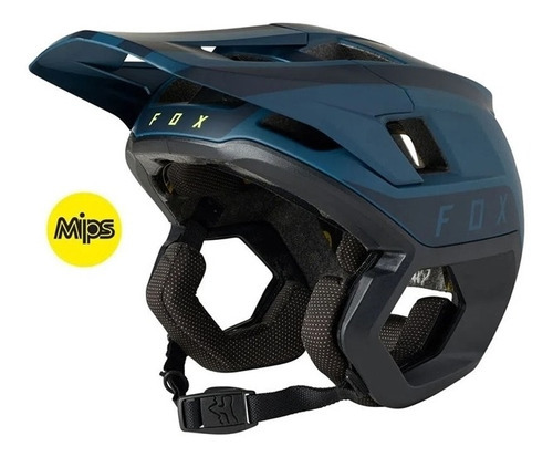 Capacete Ciclismo Bike Fox Dropframe Pro Two Tone Mips Azul Cor Amarelo Tamanho 58/M