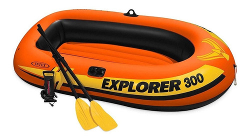 Lancha Inflable Explorer 300 Remos + Lago Bomba Rio Intex Color Naranja