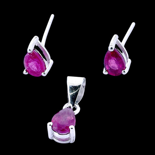 Juego De Plata Y Piedras Naturales Esmeralda, Rubí O Zafiro Color Rojo