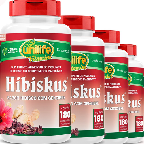 Hibisco Com Gengibre E Picolinato Kit Com 4 180 Comprimidos