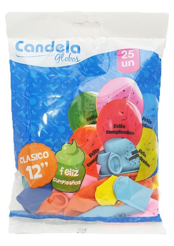 Imagen 1 de 2 de Globos Candela Feliz Cumpleaños 12 Pulgadas X 25 U