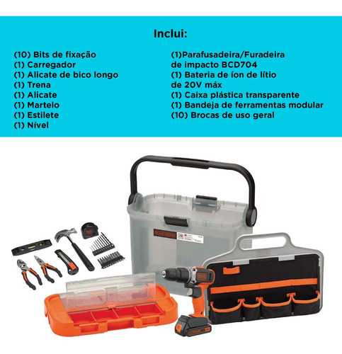 Kit Parafusadeira Furadeira 20v Max* Acessórios Black+decker