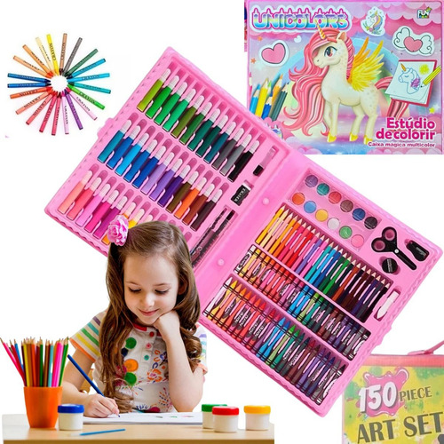 Maleta De Pintura Infantil Menina Estojo 150 Pç Para Colorir