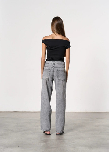 Pantalón Mom Straight De Jean Rígido Tiro Medio - Acid