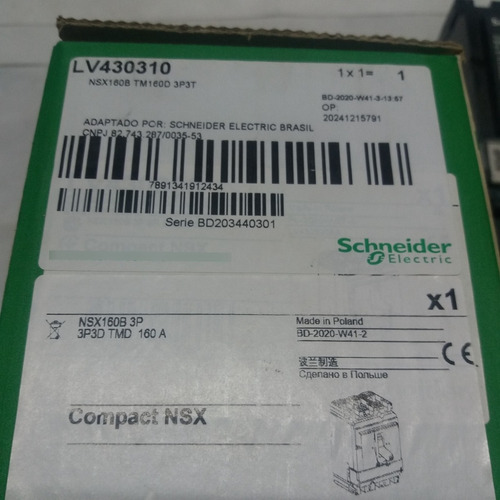 Disjuntor 3 X 160a 380v 25ka Lv430310 -nsx 160b Tm 160 D