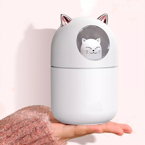 Umidificador De Ar Difusor Abajur Infantil Gato Com Led Usb Cor Branco 110v