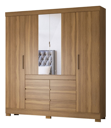 Guarda-roupa Casal Cádis 4 Portas 6 Gavetas Com Espelho