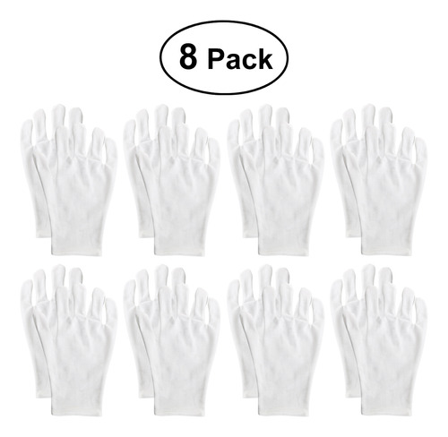 Guantes De Trabajo Blancos De Algodón, 8 Pares, Ligeros, Tal