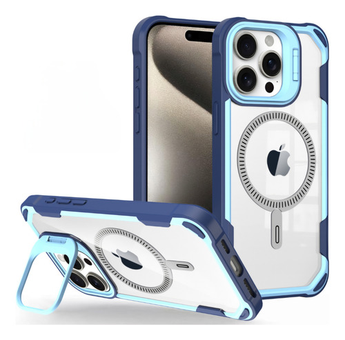 Funda Para Iphone 16 Pro Max Incluye Protector De Pantalla Azul Acero Bracket Case