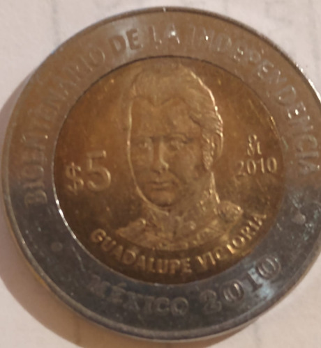 Imagen 1 de 2 de Moneda Conmemorativa De $5 Pesos, Guadalupe Victoria  2010