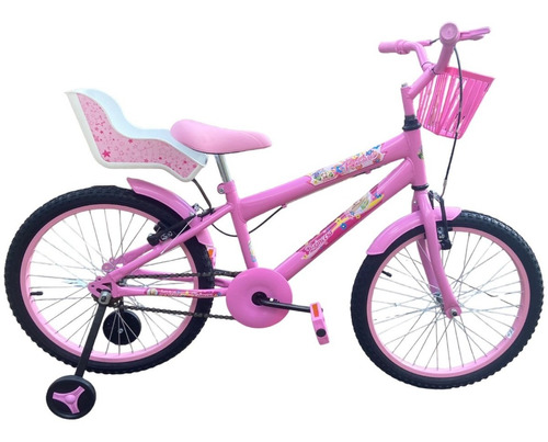 Bicicleta Infantil Aro 20 + Rodinha Lateral Feminina Rosa