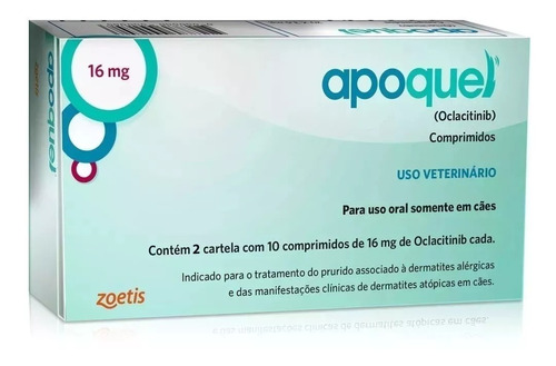 Apoquel Dermatológico Cães 16 Mg - 20 Comp. Val. Agosto/20