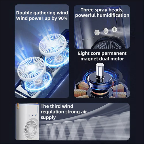 Ventilador Doble Compacto Con Nebulizador Y Luz Led Rgb