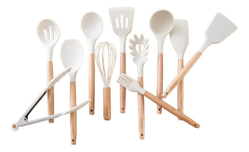 Utensilios De Cocina De Silicona Y Bambú Zanetti 12 Pz Color Blanco