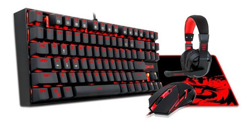 Combo Gamer Redragon 4 En 1 K552-bb Teclado Mecanico Luz Color Del Mouse Negro Color Del Teclado Negro